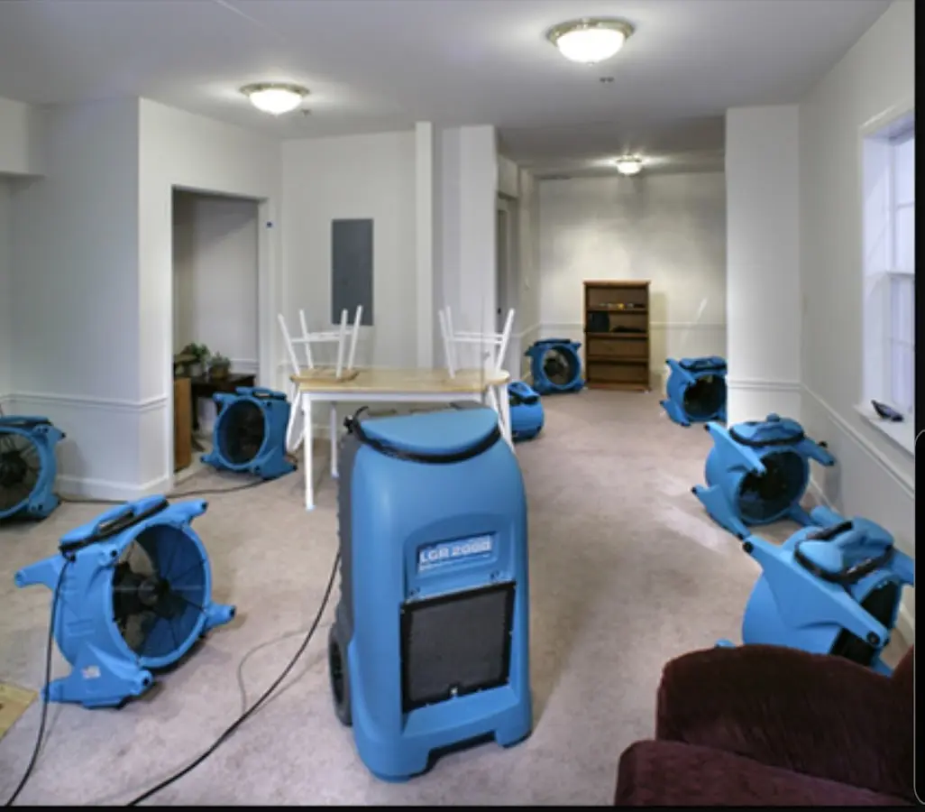 Air movers and dehumidifier setup for Water Extraction & Removal in Mapleton